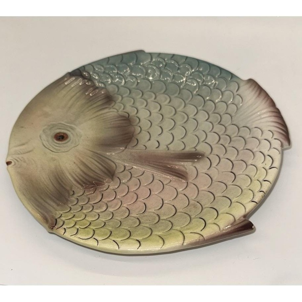 Vintage Fish Plate From Italy Pastel Round Hand Painted Plate no Chips Or Cracks